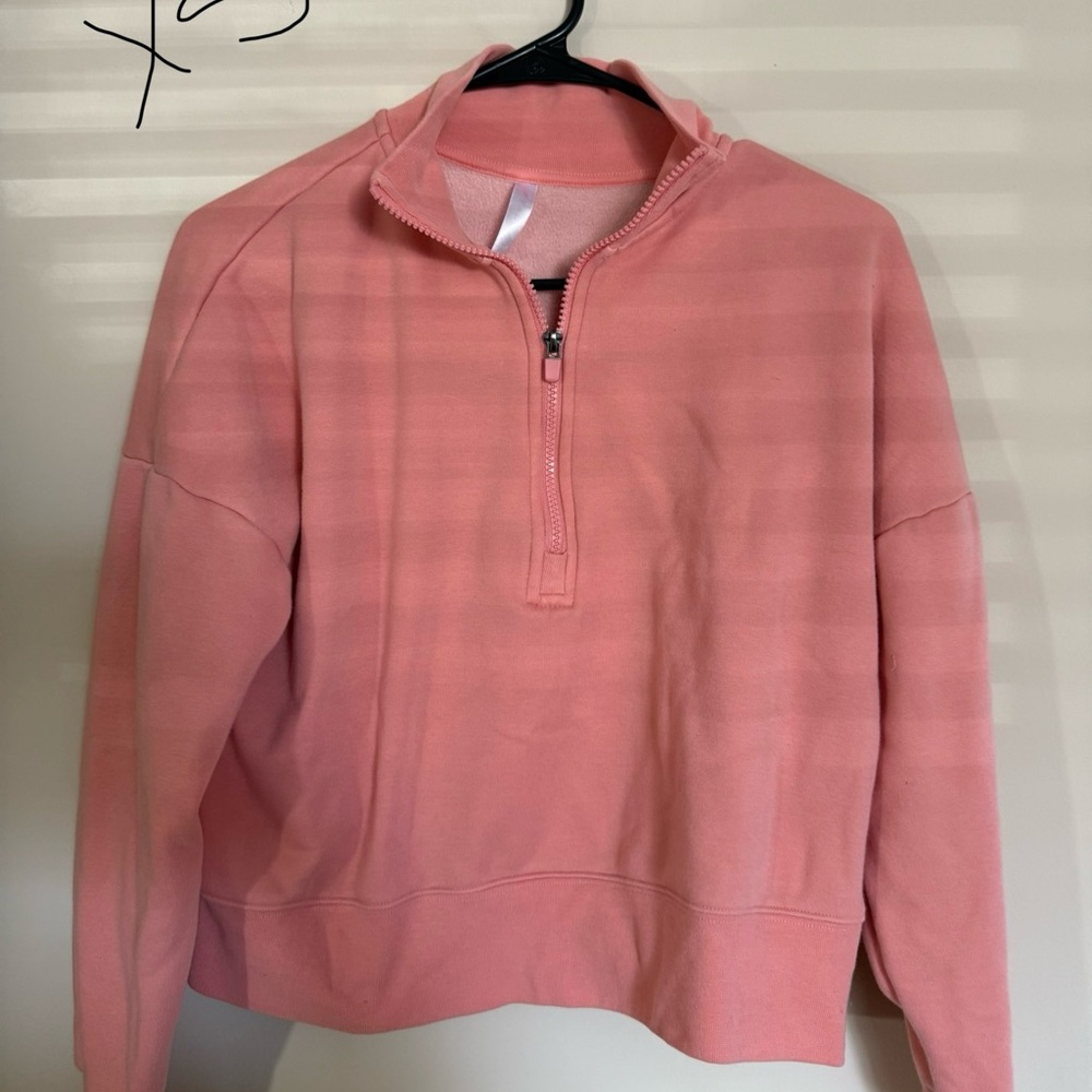 Fabletics Pink Cowl Neck Sweater with Half Zip and Relaxed Fit